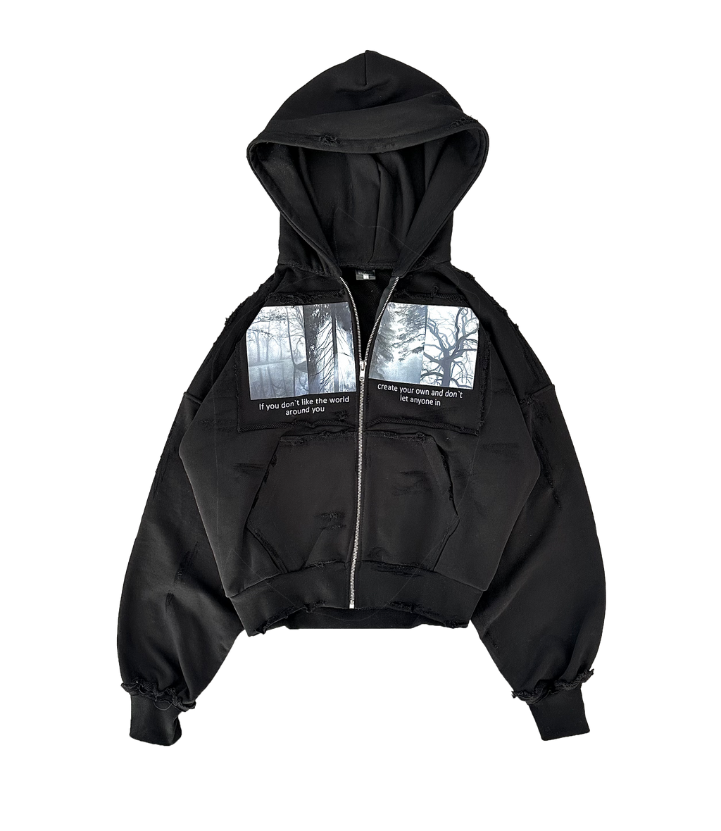 BLACK ZIP HOODIE "CYOW" COLLECTION 2026 [patchwork]