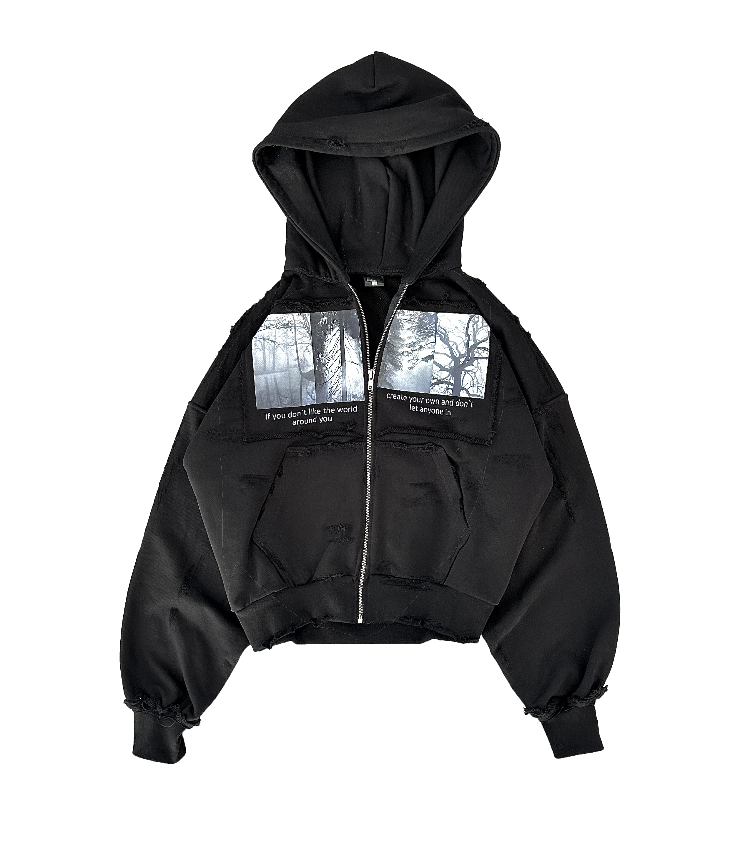 BLACK ZIP HOODIE "CYOW" COLLECTION 2026 [patchwork]
