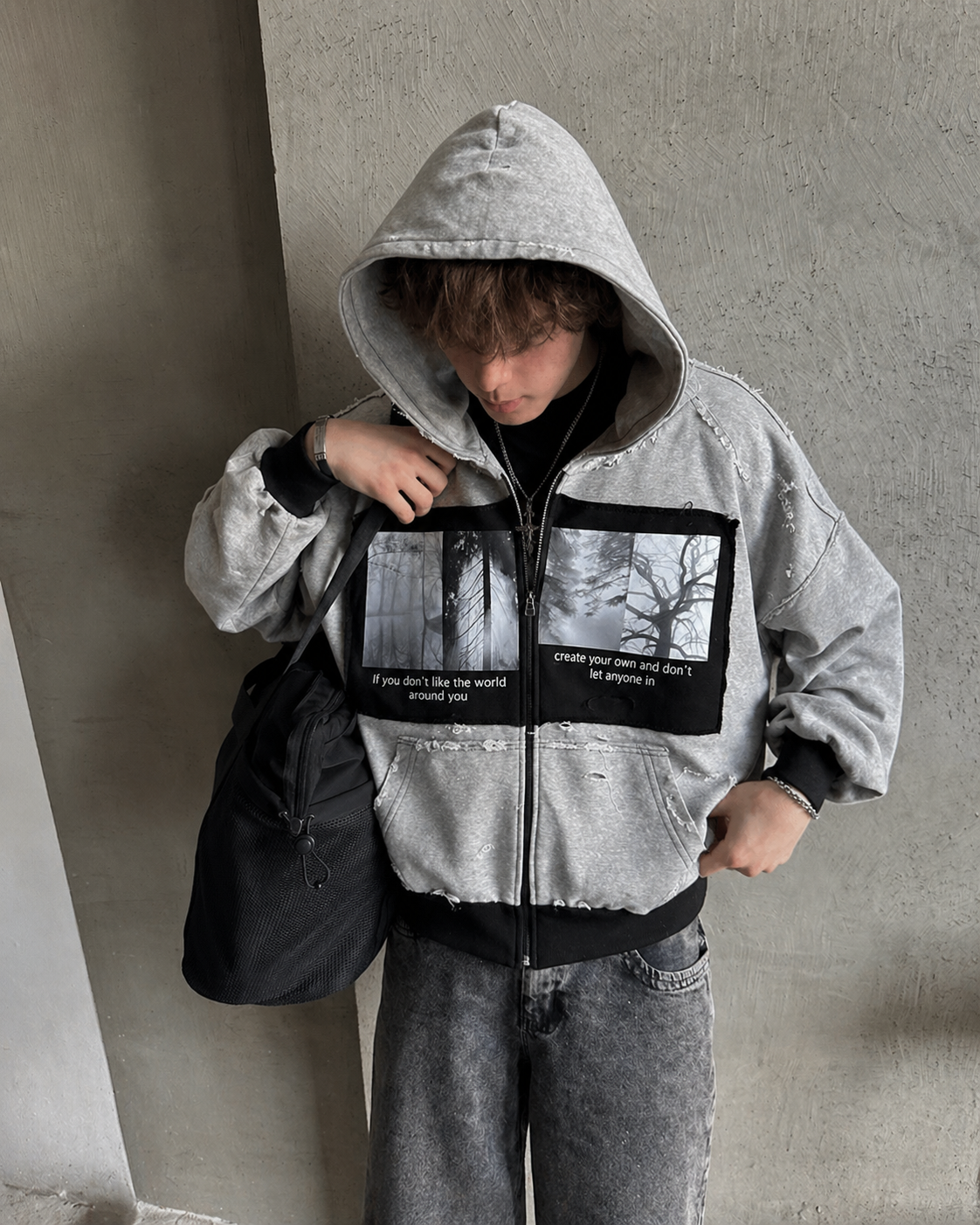 GREY ZIP HOODIE "CYOW" COLLECTION 2026 [patchwork]