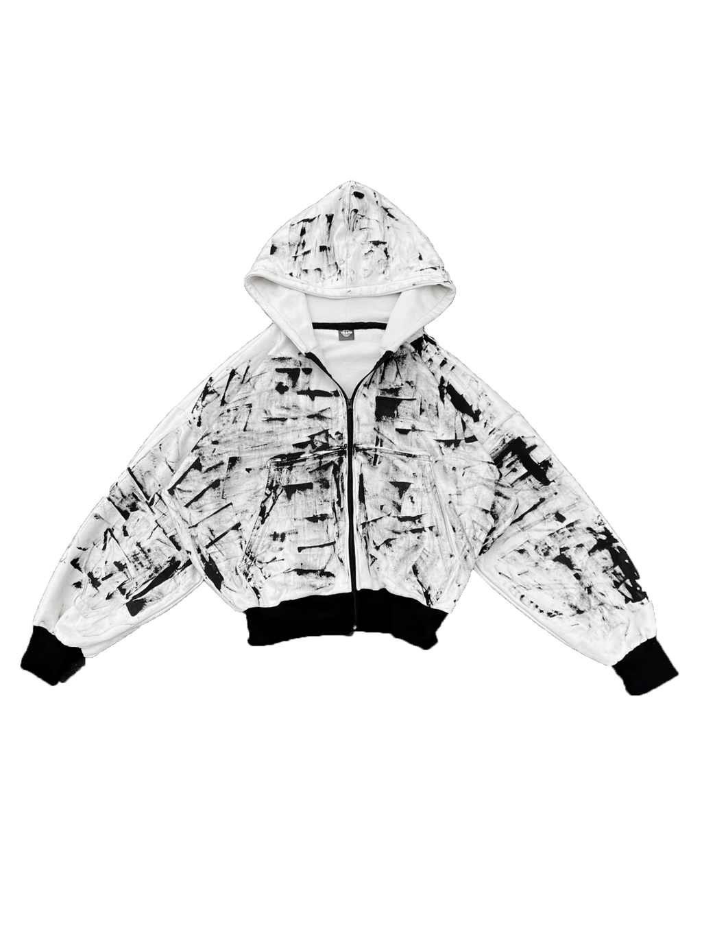 TRZ WHITE PATERN ZIP-HOODIE