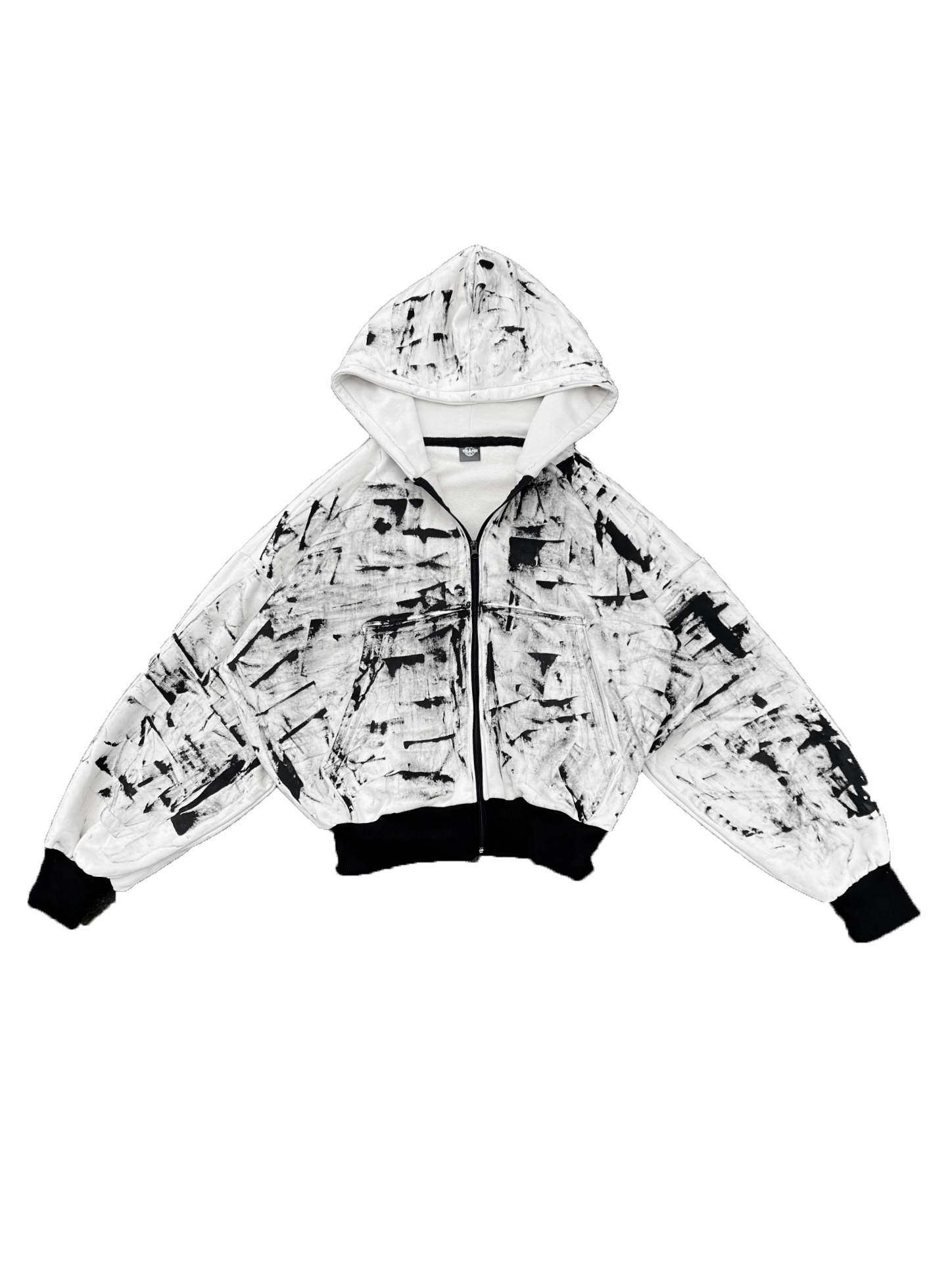 TRZ WHITE PATERN ZIP-HOODIE