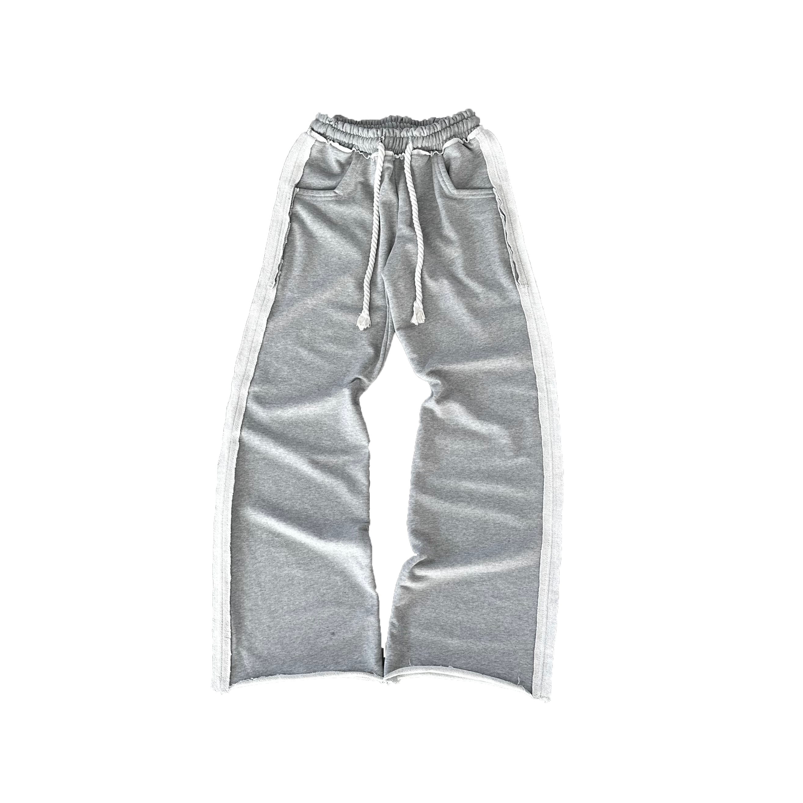 GREY FLARED SWEATPANTS TEXTURED SEAMS