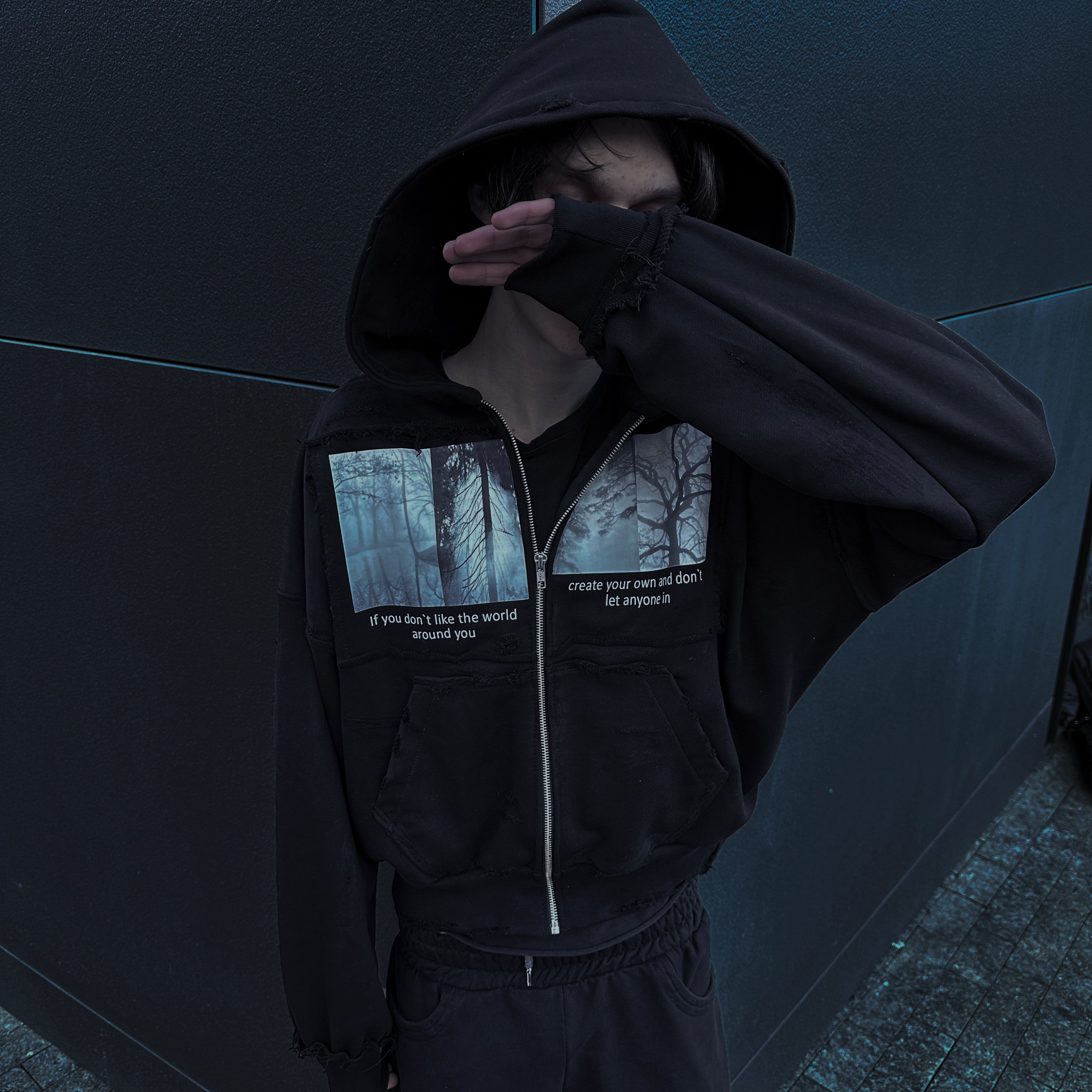 BLACK ZIP HOODIE "CYOW" COLLECTION 2026 [patchwork]