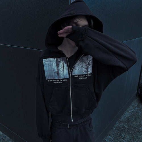 BLACK ZIP HOODIE "CYOW" COLLECTION 2026 [patchwork]